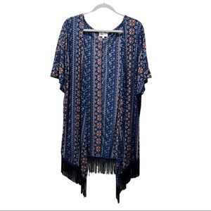 Blue Boho Fringe Mesh Kimono